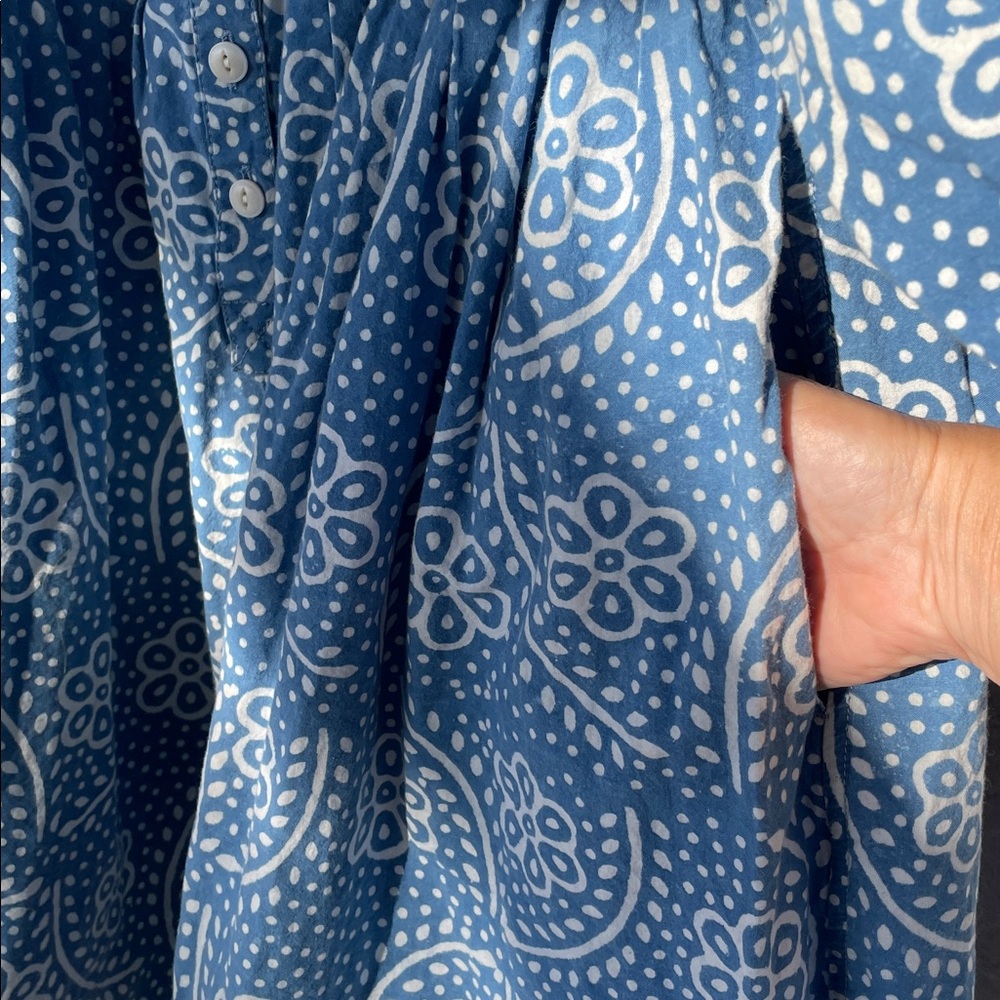 Madewell Indigo Block Print Button Front Balloon Sleeve Mini Dress, Size S - Picture 6 of 6
